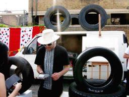 Gavin Turk and his signed tyres for sale at £400 